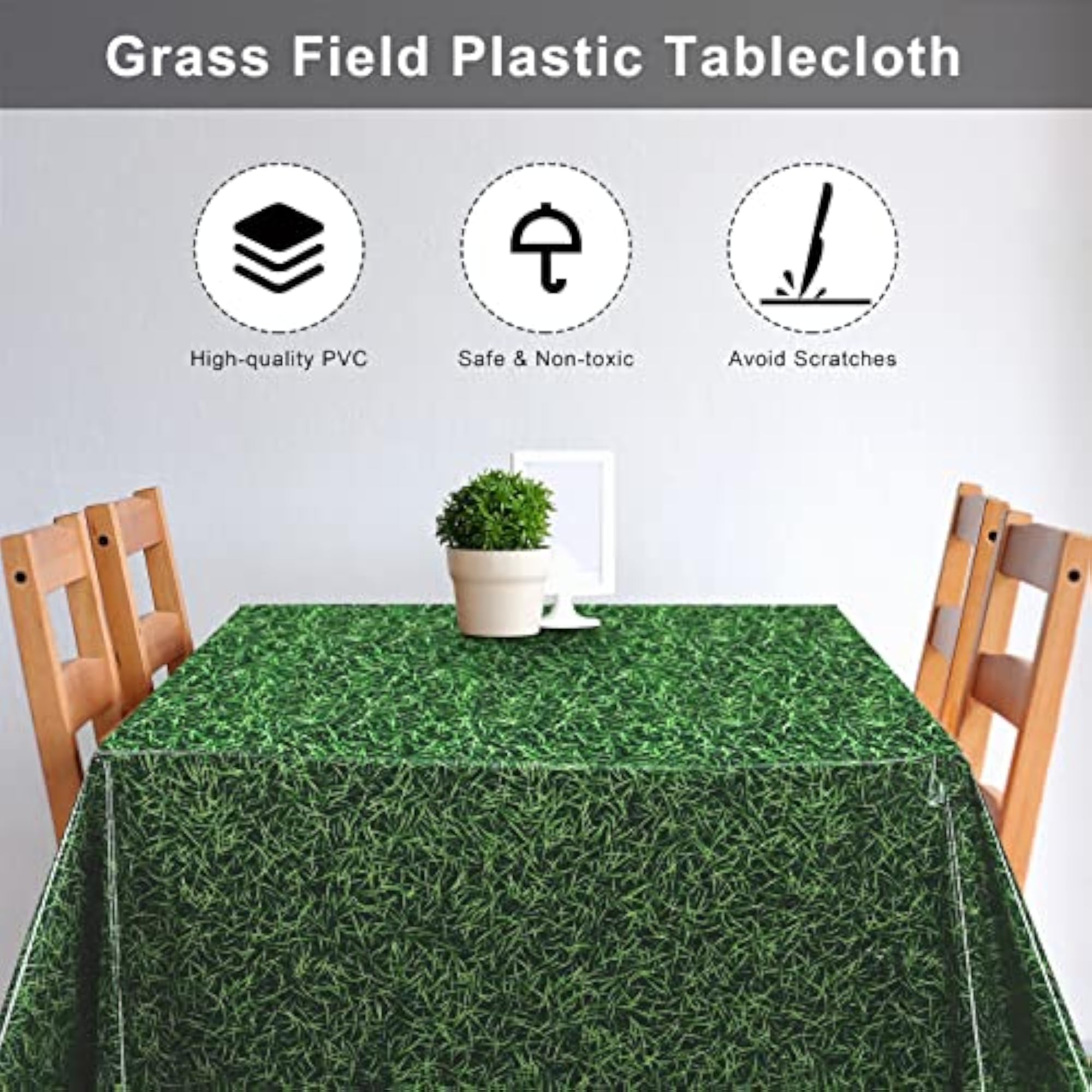2 Pack Green Grass Field Plastic Tablecloths for Sports Theme Parties